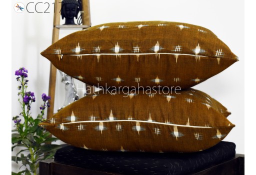 Brown Double Sided Ikat Cushion Cover Pillowcase Handwoven Decorative Pure Cotton Throw Pillow House Warming Shower Wedding Gift Home Decor