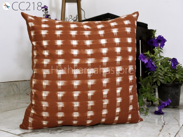 Brown Handwoven Ikat Pure Cotton Double Sided Cushion Cover Decorative Throw Pillow Cover Housewarming Bridal Shower Wedding Gift Home Decor