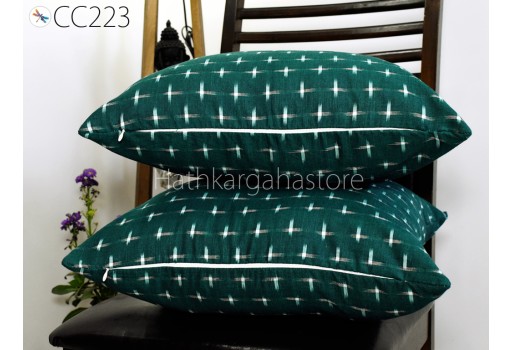 Green Ikat Cushion Cover Pillowcase Handwoven Double Sided Decorative Pure Cotton Throw Pillow House Warming Shower Wedding Gift Home Decor 