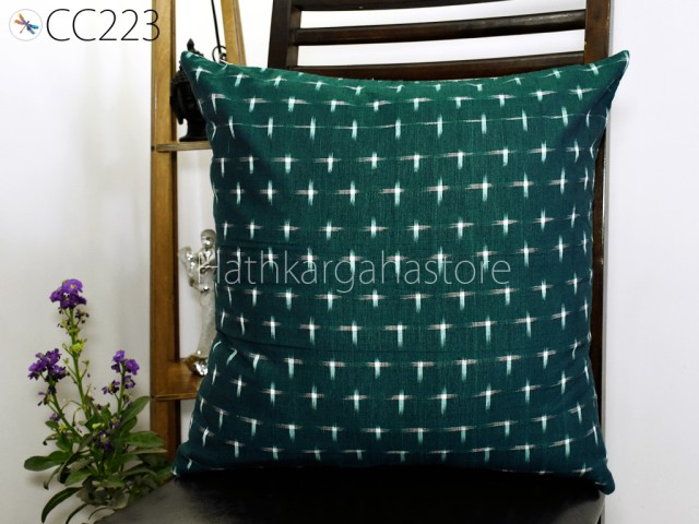 Green Ikat Cushion Cover Pillowcase Handwoven Double Sided Decorative Pure Cotton Throw Pillow House Warming Shower Wedding Gift Home Decor 