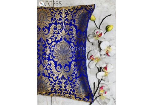 Blue Silk Pillow Cover Brocade Pillowcase Handmade Lumbar Sham Decorative Cushion Home Decor House Warming Bridal Shower Wedding Gift