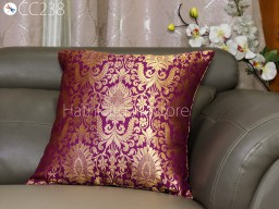 Purple Gold Brocade Silk Pillow Cover Decorative Cushion Lumbar Pillowcase Handmade Sham Home Decor House Warming Bridal Shower Wedding Gift