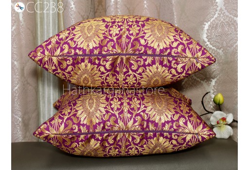 Purple Gold Brocade Silk Pillow Cover Decorative Cushion Lumbar Pillowcase Handmade Sham Home Decor House Warming Bridal Shower Wedding Gift