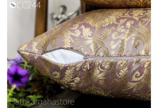 Mauve and Gold Brocade Silk Pillow Cover Handmade Lumbar Pillowcases Sham Decorative Cushion Home Decor House Warming Bridal Shower Wedding Gift.