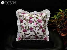 Violet Embroidered Frill Throw Pillow Cushion Cover Handmade Embroidery Decorative Home Decor Pillowcase Housewarming Bridal Shower Wedding