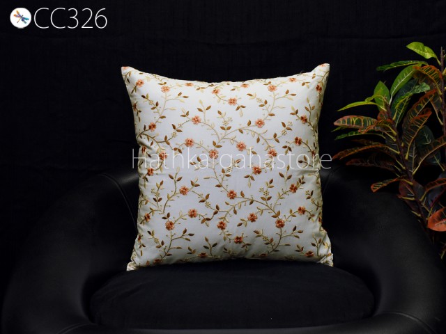 Floral Embroidered Throw Pillow Square Decorative Home Decor Pillow Cover Handmade Embroidery Cushion Cover Housewarming Bridal Shower Gift