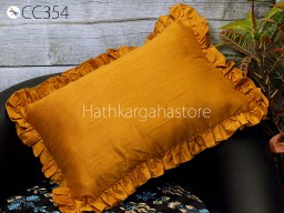 Marigold Yellow Silk Lumbar Throw Pillow Dupioni Silk Frill Silk Pillowcase Cushion Cover Handmade Decorative Home Decor House Warming Gift