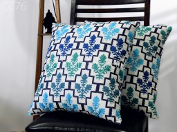 Indian Blue Embroidered Cushion Cover Decorative Home Decor Pillow Cover Handmade Embroidery Throw Pillow House Warming Bridal Shower Wedding Gift