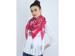 Rose Red Floral Print Scarf Head Cowl Neck Wrap Indian Bandana Headscarf Women Scarves Gift Her Girlfriend Christmas Birthday Square Stoles