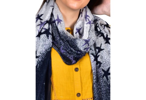 Printed Star Evening Wrap Designer Stole Indian Rayon Long Scarf Women anniversary Spring Scarves Gift for Mom Girlfriend occasions Birthday