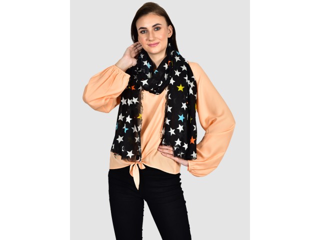 Black Indian Stars Rayon Long Scarf Women Evening Wrap Accessory Scarves Gift for Her Girlfriend Christmas Birthday Summer Bridesmaid Stoles