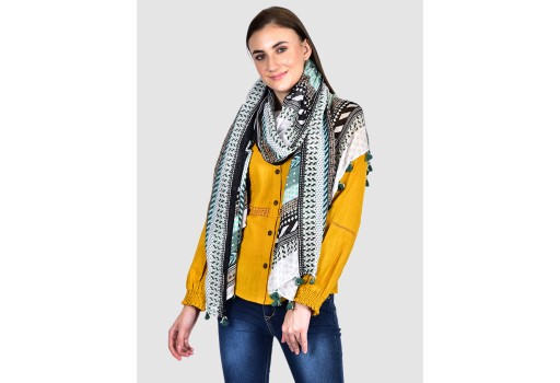Multi color women printed accessory scarves by 1 pieces indian polyester girlfriend christmas birthday bohemian long scarf evening stole wrap online beautiful stunning handmade stoles for anniversary gift