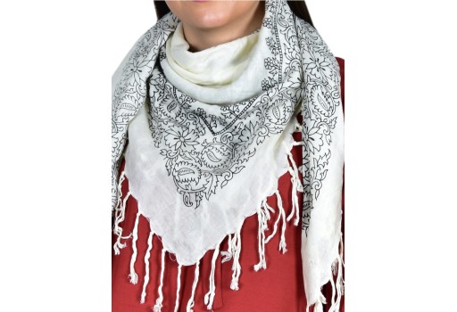 Black White Scarf Indian Bandana Headscarf Black Head Wrap Cowl Neck Fashion Accessory Women Scarves Gift for Her Christmas Square Stoles