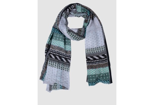Indian polyester black mint color women printed crafting accessory scarves  by 1 pieces christmas birthday bohemian long scarf evening stole online soft and stylish latest designer beautiful stunning scarfs for ladies gift