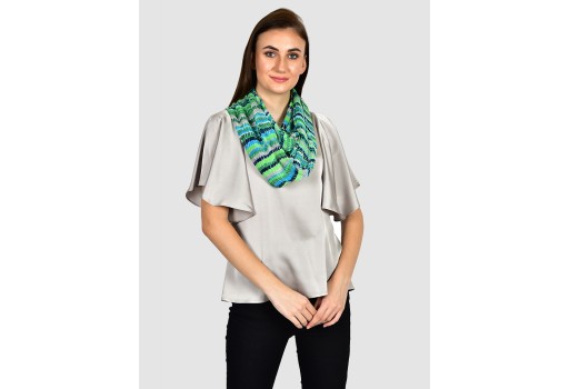 Green and blue color print infinity scarf by 1 piece cowl neck wrap indian polyester women circle sprint and summer bridesmaids christmas birthday autumn loop scarf head wrap online beautiful stunning party wear stoles