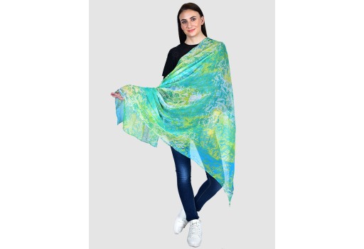 Green and blue color women scarf by 1 pieces decorative printed girls collage wear fashion accessory scarves indian summer polyester autumn girlfriend christmas bohemian long scarf evening wrap unique gift for ladies