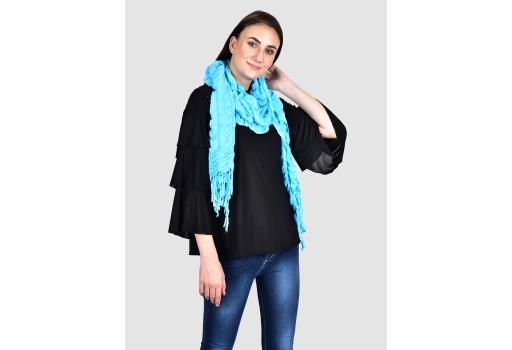Blue Long Scarf Women Accessory Scarves Indian Rayon Gift for Her Girlfriend Christmas Birthday Summer Boho Bridesmaid Party Wear Stoles