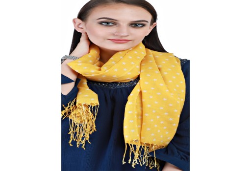 Mustard Yellow Indian Stars Print Rayon Long Scarf Women Evening Wrap Accessory Scarves Gift Mom Girlfriend Christmas Birthday Summer Stoles