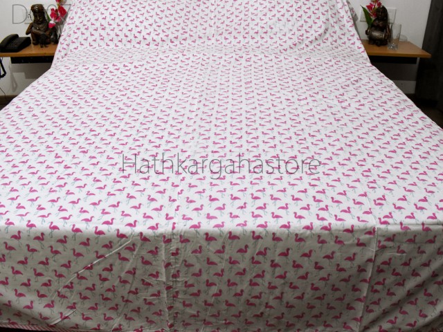 Flamingo Block Print Cotton Dohar Comforter Blanket Throw Indian Reversible Dohar Handmade Double Side Summer Ac Quilt Bohemian Home Decor