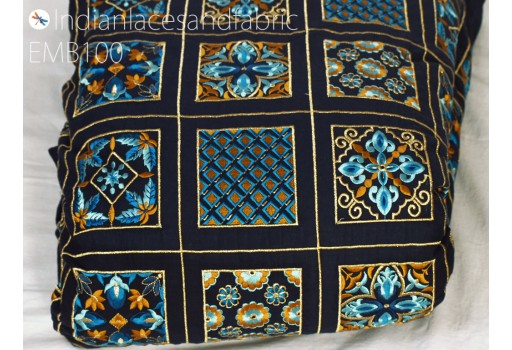 Indian navy blue embroidered fabric embroidery cotton by the yard fabric sewing DIY kids crafting wedding dress costumes doll tote bag home décor furnishing floral skirts lehenga fabric