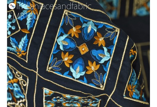 Indian navy blue embroidered fabric embroidery cotton by the yard fabric sewing DIY kids crafting wedding dress costumes doll tote bag home décor furnishing floral skirts lehenga fabric