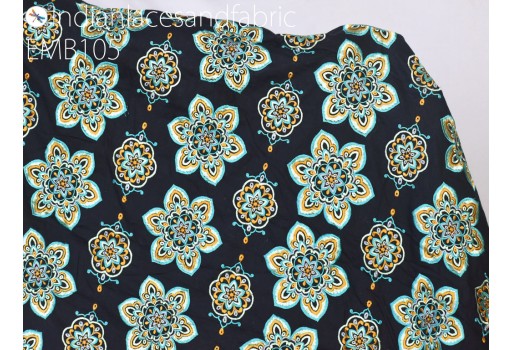 Indian navy blue embroidered cotton fabric by the yard embroidery sewing DIY crafting women summer dresses costumes tote bag home decor curtains cushion cover kids crafts fabric