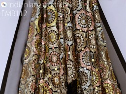 Embroidery Georgette Fabric by the Yard Indian Embroidered Wedding Dress Party Costumes Dolls Bags Cushions Table Runner Sewing DIY Crafting Lehenga Festive Dresses Fabric