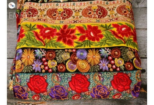 Indian Embroidered Fabric Remnants Saree Border Assorted Sari Trims Remnant for DIY Crafting Junk Journal Sewing Boho Multi Color Embroidery Festive lehenga Costumes Fabric