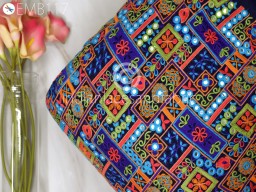 Indian Floral Embroidered Fabric by the Yard Georgette Blue Embroidery Sewing Curtain DIY Crafting Summer Women Dress Material Drapery Home Décor Table Runner Decorative Fabric