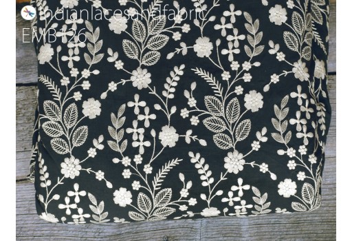 Indian Charcoal Grey Embroidered Fabric by the Yard Cotton Embroidery Sewing Fabric DIY Crafting Summer Women Dresses Costumes Doll Bag Curtains Table Runner Fabric