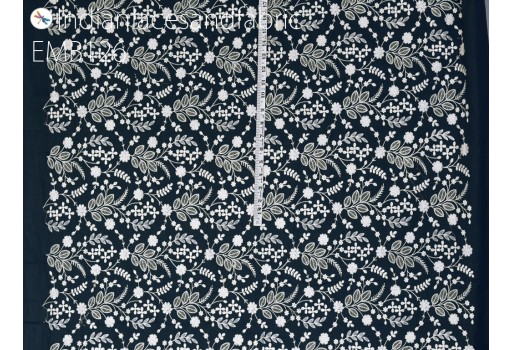 Indian Charcoal Grey Embroidered Fabric by the Yard Cotton Embroidery Sewing Fabric DIY Crafting Summer Women Dresses Costumes Doll Bag Curtains Table Runner Fabric