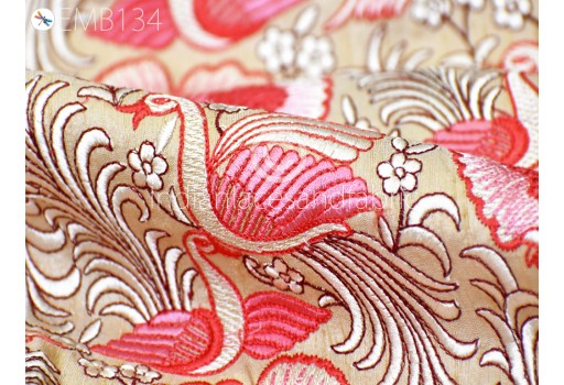 Indian Embroidered Fabric by the yard Sewing DIY Crafting Embroidery Wedding Dress Costumes Dolls Bags Cushion Covers Table Runners Home Furnishing Projects Making Fabric