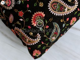 Indian Embroidered Fabric by the Yard Georgette Black Embroidery Sewing DIY Crafting Summer Women Dress Wedding Wear Saree Material Drapery Home Decor