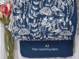 Embroidered Blue Cotton Fabric by Yard Indian Embroidery Sewing DIY Crafting Women Summer Dresses Costumes Tote Bag Home Decor Curtains Kids Crafts Furnishing