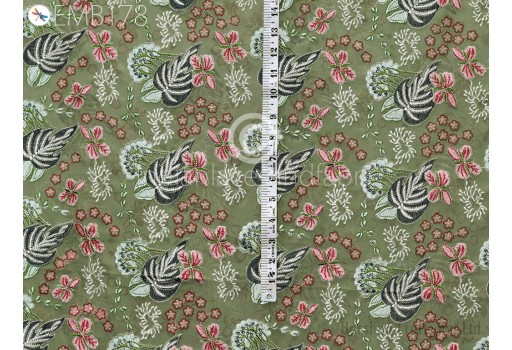 Indian Green Embroidered Fabric by the Yard Georgette Embroidery Sewing Curtain DIY Crafting Summer Women Dresses Material Drapery Kids Hair Crafts