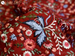 Indian Deep Red Embroidered Fabric by Yard Embroidery Sewing Curtain DIY Crafting Summer Women Dress Material Drapery Wedding Dresses Kids Crafts