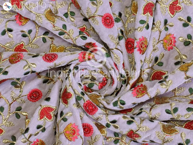 Indian Floral Embroidered Fabric by the Yard Velvet Embroidery Sewing Curtain DIY Crafting Summer Women Dress Material Drapery Home Décor Kids Hair Crafts