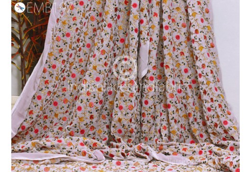 Indian Floral Embroidered Fabric by the Yard Velvet Embroidery Sewing Curtain DIY Crafting Summer Women Dress Material Drapery Home Décor Kids Hair Crafts