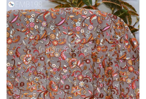 Indian Dusty Peach Georgette Embroidered Fabric By The Yard Embroidery Sewing Curtain DIY Crafts Summer Women Dress Material Drapery Home Décor Cushion Cover