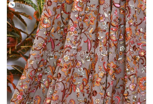 Indian Dusty Peach Georgette Embroidered Fabric By The Yard Embroidery Sewing Curtain DIY Crafts Summer Women Dress Material Drapery Home Décor Cushion Cover