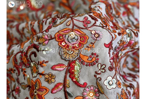 Indian Off White Georgette Embroidered By The Yard Fabric Embroidery Sewing Curtain DIY Crafts Summer Women Dress Material Drapery Home Décor Cushion Cover
