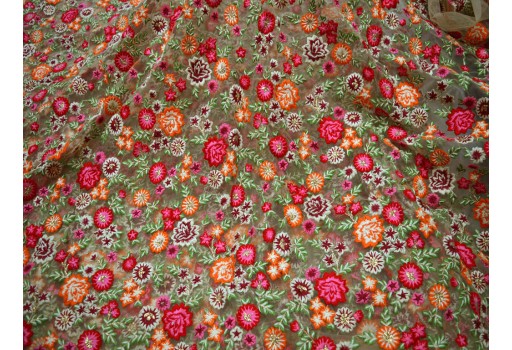 Multi Color Floral Net By The Yard Embroidered Fabric Crafting Sewing Floral Wedding Dress Bridesmaid Lehenga Clutches Home Decor Kids Frock Table Runner Skirts Quilting Embroidery Fabric