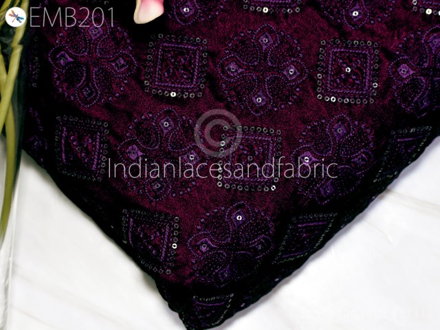 Indian Wine Embroidered Velvet Fabric by the yard Sewing Accessories DIY Crafting Wedding Dress Costumes Doll Bags Cushion Covers Table Runner Quilting