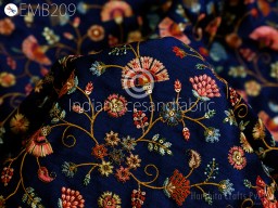 Navy Blue Embroidered Fabric Sewing DIY Crafting Embroidery Wedding Dresses By The Yard Fabric Costumes Dolls Bags Cushion Covers Home Decor