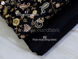 Black Embroidered Fabric by the yard Sewing DIY Crafting Embroidery Indian Wedding Dresses Fabric Costumes Dolls Bags Cushions Table Runners Home Decor