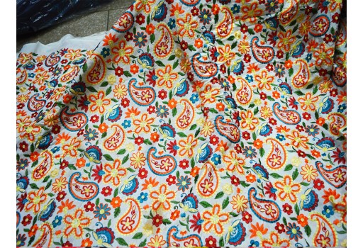 Paisley Pattern Embroidered Fabric Crafting Sewing Floral Wedding Dress By The Yard  Embroidery Fabric Bridesmaid Lehenga Clutches Home Decor Kids Frock Cushion Cover Skirts Quilting