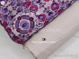 Indian Lilac Embroidered Fabric by the yard Sewing DIY Crafting Embroidery Wedding Dresses Fabric Costumes Dolls Bags Cushion Covers Table Runners