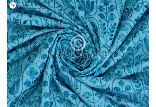 Blue Embroidered Cotton Fabric by the Yard Embroidery Sewing Fabric DIY Hair Crafting Wedding Dress Costumes Doll Bag Home Décor Furnishing