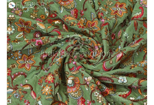 Indian Soft Velvet Embroidered Fabric By The Yard Sewing DIY Crafting Wedding Dress Costumes Blouse Doll Bags Boutique Material Table Runner Quilting