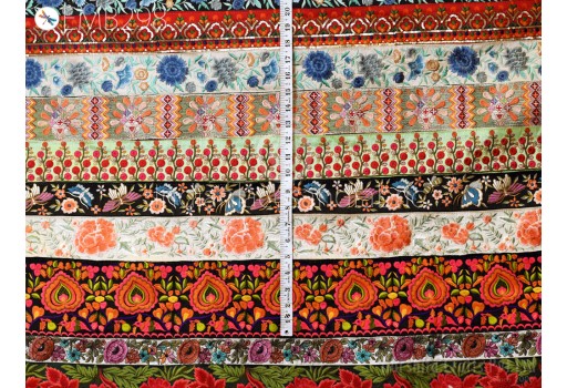 Multi Color Assorted Embroidered Fabric Remnants Saree Border Indian Sari Trims Remnant for DIY Crafting Junk Journal Sewing Boho Embroidery Home Décor Fabric